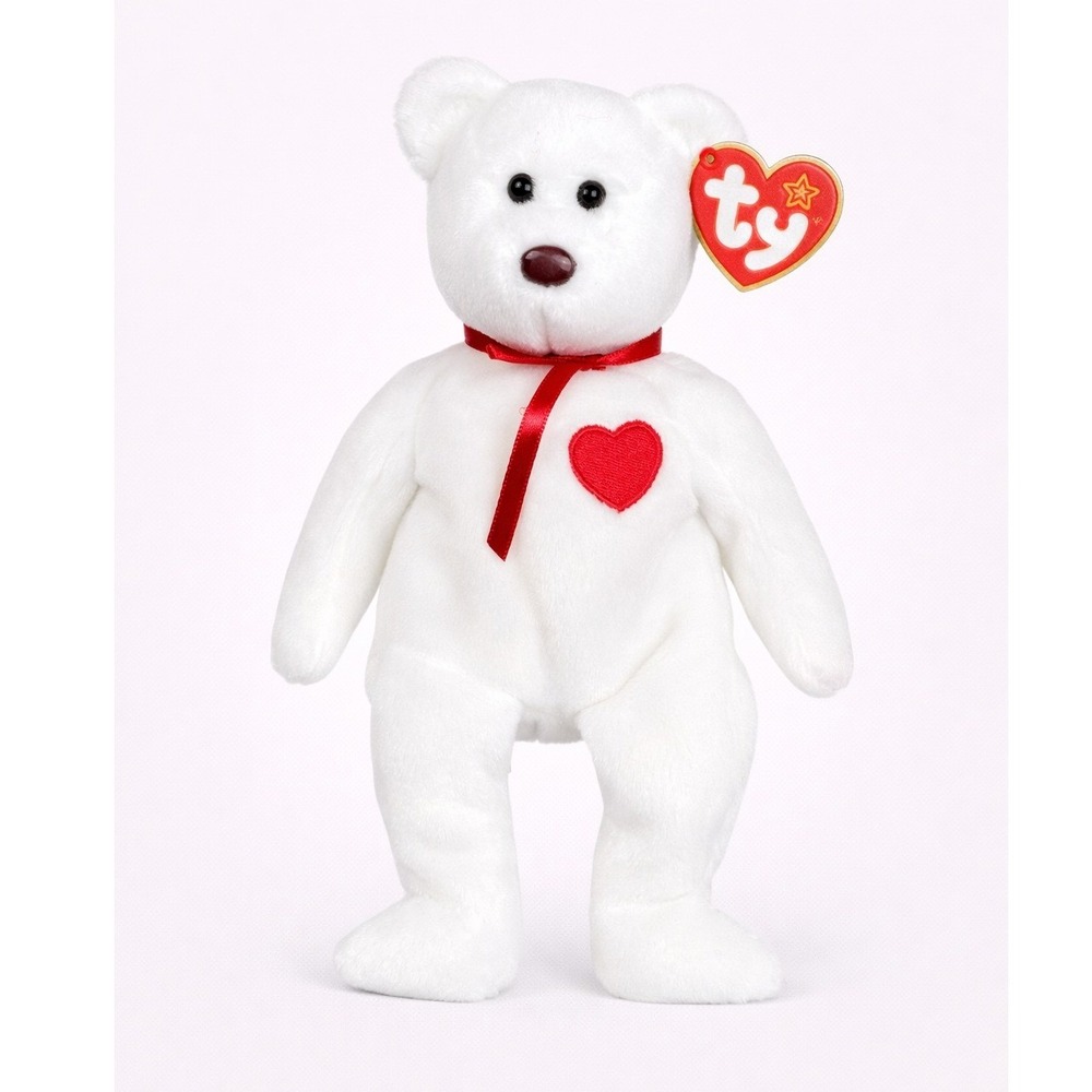 Ty Beanie Babies Valentino Bear‎ White Plush Red Heart 1993 Vintage Collectible